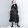[EAM] Women Black Pleated Split Big Size  Dress Lapel Long Sleeve Loose Fit Tide Spring Autumn 2023 1R169