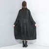 [EAM] Women Black Pleated Split Big Size  Dress Lapel Long Sleeve Loose Fit Tide Spring Autumn 2023 1R169