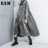 [EAM] Women Black Pleated Split Big Size  Dress Lapel Long Sleeve Loose Fit Tide Spring Autumn 2023 1R169