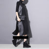 [EAM] Women Black Pu Leather Long Hem Slit Dress V-Neck Sleeveless Loose Fit Tide Spring Autumn 2023 JO28701