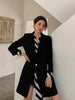 [EAM]  Women Black Striped Printed Stitch Long Blazer Lapel Long Sleeve Loose Fit  Jacket Spring Autumn 2023 1W479