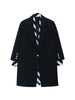 [EAM]  Women Black Striped Printed Stitch Long Blazer Lapel Long Sleeve Loose Fit  Jacket Spring Autumn 2023 1W479