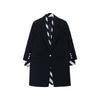 [EAM]  Women Black Striped Printed Stitch Long Blazer Lapel Long Sleeve Loose Fit  Jacket Spring Autumn 2022 1W479