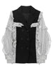 [EAM]  Women Black Striped Ruffles Casual Blazer Lapel Long Sleeve Loose Fit Jacket Tide Spring Autumn 2023 1DE6486