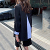 [EAM]  Women Black Striped Split Big Size Blazer Lapel Long Sleeve Loose Fit  Jacket Tide Spring Autumn 2022 1Z369