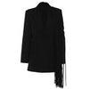 [EAM]  Women Black Tassels Irregular Casual Blazer Lapel Long Sleeve Loose Fit Jacket Spring Autumn 2023 1DE7086