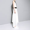 [EAM] Women Black White Irreuglar Long Dress Round Neck Sleeveless Loose Fit Tide Spring Summer 2023 45491S