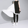 [EAM] Women Black White Irreuglar Long Dress Round Neck Sleeveless Loose Fit Tide Spring Summer 2023 45491S
