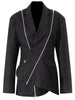 [EAM]  Women Black Zipper Irregular Blazer Notched Long Sleeve Loose Fit Jacket Tide Spring Autumn 2023 1DE6066