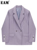 [EAM]  Women Blue Big Size Casual Blazer Lapel Long Sleeve Loose Fit Jacket Tide Spring Autumn 2023 1DE6497
