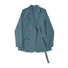 [EAM]  Women Blue Button Ribbon Big Size Blazer Lapel Long Sleeve Loose Fit  Jacket Tide Spring Autumn 2022 1Z705