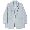 [EAM]  Women Blue Irregular Double Breasted Casual Blazer Lapel Long Sleeve Loose Jacket Spring Autumn 2023 1DE1109