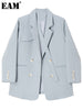 [EAM]  Women Blue Irregular Double Breasted Casual Blazer Lapel Long Sleeve Loose Jacket Spring Autumn 2023 1DE1109