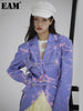 [EAM]  Women Blue Pattern Printed Hollow Out Blazer Lapel Long Sleeve Loose Fit  Jacket Spring Autumn 2023 1S114