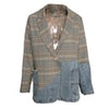 [EAM]  Women Blue Plaid Denim Big Size Blazer Lapel Long Sleeve Loose Fit  Jacket Tide Spring Autumn 2023 1DD641005