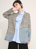 [EAM]  Women Blue Plaid Denim Big Size Blazer Lapel Long Sleeve Loose Fit  Jacket Tide Spring Autumn 2023 1DD641005