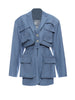 [EAM]  Women Blue Pocket Bandage Big Size Blazer Lapel Long Sleeve Loose Fit Jacket Tide Spring Autumn 2023 1DE8981