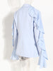 [EAM]  Women Blue Ruffles Elegant Casual Blazer Lapel Long Sleeve Loose Fit Jacket Tide Spring Autumn 2023 1DE7400