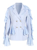 [EAM]  Women Blue Ruffles Elegant Casual Blazer Lapel Long Sleeve Loose Fit Jacket Tide Spring Autumn 2023 1DE7400