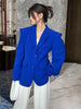 [EAM]  Women Blue Shaped Big Size Casual Blazer Lapel Long Sleeve Loose Fit Jacket Tide Spring Autumn 2023 1DE7176