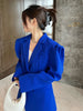[EAM]  Women Blue Shaped Big Size Casual Blazer Lapel Long Sleeve Loose Fit Jacket Tide Spring Autumn 2023 1DE7176