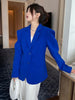 [EAM]  Women Blue Shaped Big Size Casual Blazer Lapel Long Sleeve Loose Fit Jacket Tide Spring Autumn 2023 1DE7176