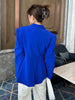[EAM]  Women Blue Shaped Big Size Casual Blazer Lapel Long Sleeve Loose Fit Jacket Tide Spring Autumn 2023 1DE7176