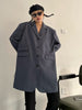 [EAM]  Women Blue Striped Big Size Long Casual Blazer Lapel Long Sleeve Loose Fit Jacket Spring Autumn 2023 1DF0088
