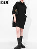 [EAM] Women Brief Big Size Black Dress Turtleneck Three-quarter Sleeve Loose Fit Tide Spring Autumn 2022 JL23001