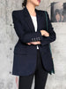 [EAM]  Women Dark Blue Brief Temperament Blazer Lapel Long Sleeve Loose Fit  Jacket Tide Spring Autumn 2023 1Y670