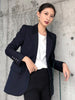 [EAM]  Women Dark Blue Brief Temperament Blazer Lapel Long Sleeve Loose Fit  Jacket Tide Spring Autumn 2023 1Y670