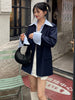 [EAM]  Women Dark Blue False Two Big Size Blazer Lapel Long Sleeve Loose Fit Jacket Tide Spring Autumn 2023 1DE2277