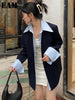 [EAM]  Women Dark Blue False Two Big Size Blazer Lapel Long Sleeve Loose Fit Jacket Tide Spring Autumn 2023 1DE2277
