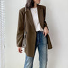 [EAM] Women Double Breasted Coffee Blazer Notched Collar Long Sleeve Loose Jacket Tide Spring Autumn 2022 1DD5008