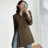 [EAM] Women Double Breasted Coffee Blazer Notched Collar Long Sleeve Loose Jacket Tide Spring Autumn 2022 1DD5008