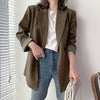 [EAM] Women Double Breasted Coffee Blazer Notched Collar Long Sleeve Loose Jacket Tide Spring Autumn 2022 1DD5008