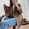 [EAM] Women Double Breasted Coffee Blazer Notched Collar Long Sleeve Loose Jacket Tide Spring Autumn 2022 1DD5008