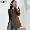 [EAM] Women Double Breasted Coffee Blazer Notched Collar Long Sleeve Loose Jacket Tide Spring Autumn 2022 1DD5008