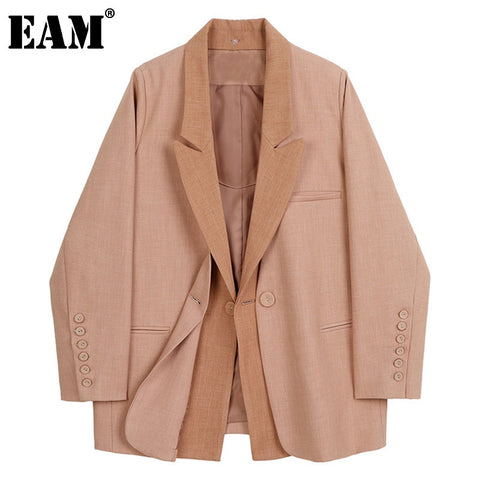 [EAM]  Women False Two Big Size Temperament Blazer Lapel Long Sleeve Loose Fit  Jacket Spring Autumn 2022 1DD1014