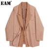 [EAM]  Women False Two Big Size Temperament Blazer Lapel Long Sleeve Loose Fit  Jacket Spring Autumn 2022 1DD1014