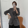 [EAM]  Women Gray Irregular Big Size Blazer Lapel Long Sleeve Loose Fit  Jacket Tide Spring Autumn 2022 1DC042