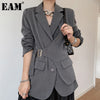 [EAM]  Women Gray Irregular Big Size Blazer Lapel Long Sleeve Loose Fit  Jacket Tide Spring Autumn 2022 1DC042