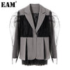 [EAM]  Women Gray Mesh Big Size Irregular Blazer Lapel Long Sleeve Loose Fit Jacket Tide Spring Autumn 2022 1DE1675