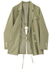 [EAM]  Women Green Back Bandaeg Big Size Thin Blazer Lapel Long Sleeve Loose Fit Jacket Spring Autumn 2023 1DE1119