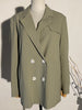 [EAM]  Women Green Back Bandaeg Big Size Thin Blazer Lapel Long Sleeve Loose Fit Jacket Spring Autumn 2023 1DE1119