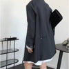 [EAM]  Women Green Big Size Long Casual Blazer Lapel Long Sleeve Loose Fit Jacket Tide Spring Autumn 2022 1DE0919