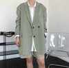 [EAM]  Women Green Big Size Long Casual Blazer Lapel Long Sleeve Loose Fit Jacket Tide Spring Autumn 2022 1DE0919