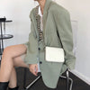 [EAM]  Women Green Big Size Long Casual Blazer Lapel Long Sleeve Loose Fit Jacket Tide Spring Autumn 2022 1DE0919