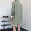 [EAM]  Women Green Big Size Long Casual Blazer Lapel Long Sleeve Loose Fit Jacket Tide Spring Autumn 2022 1DE0919