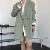 [EAM]  Women Green Big Size Long Casual Blazer Lapel Long Sleeve Loose Fit Jacket Tide Spring Autumn 2022 1DE0919